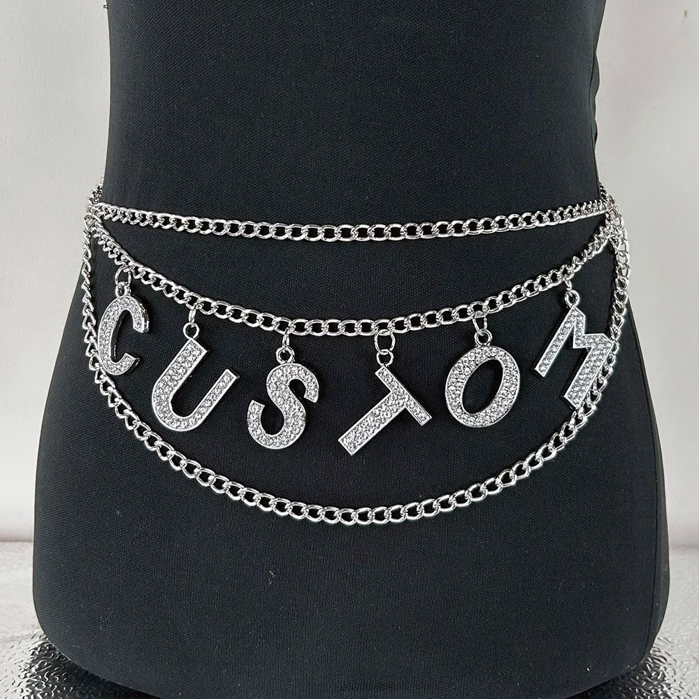 Custom DIY Rhinestone Chain Belt with Personalized Letter Charms