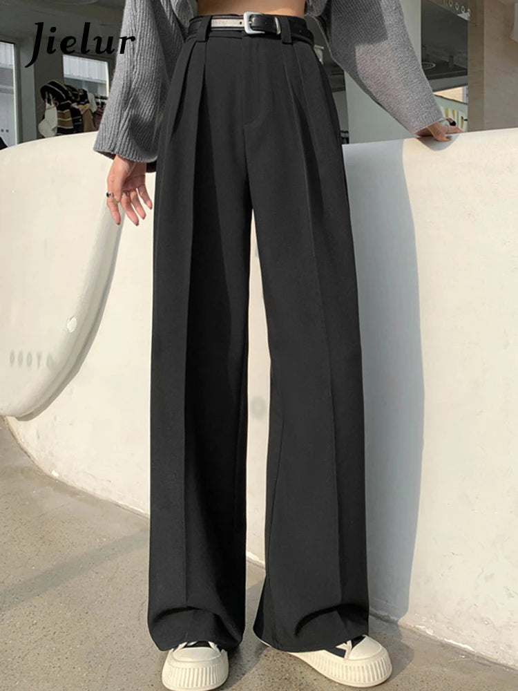 Women's High-Waisted Wide-Leg Pleated Trousers with Belt