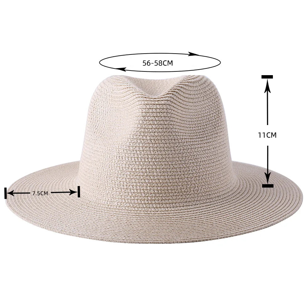 Wide Brim Straw Fedora Hat for Women – Classic Summer Beach Hat