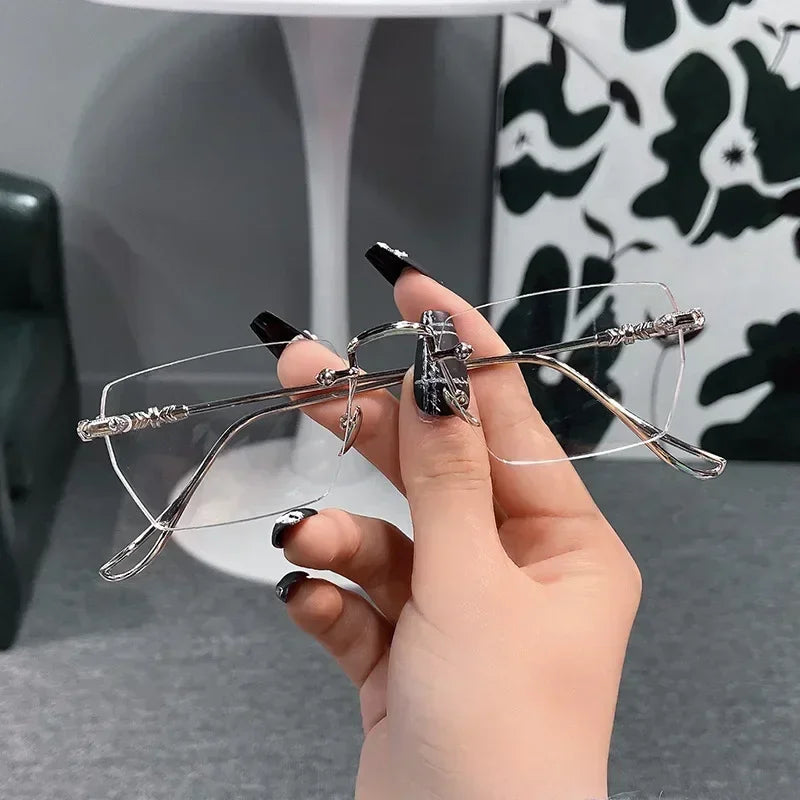 Rimless Rectangle Glasses for Women – Elegant Clear Lens Eyewear