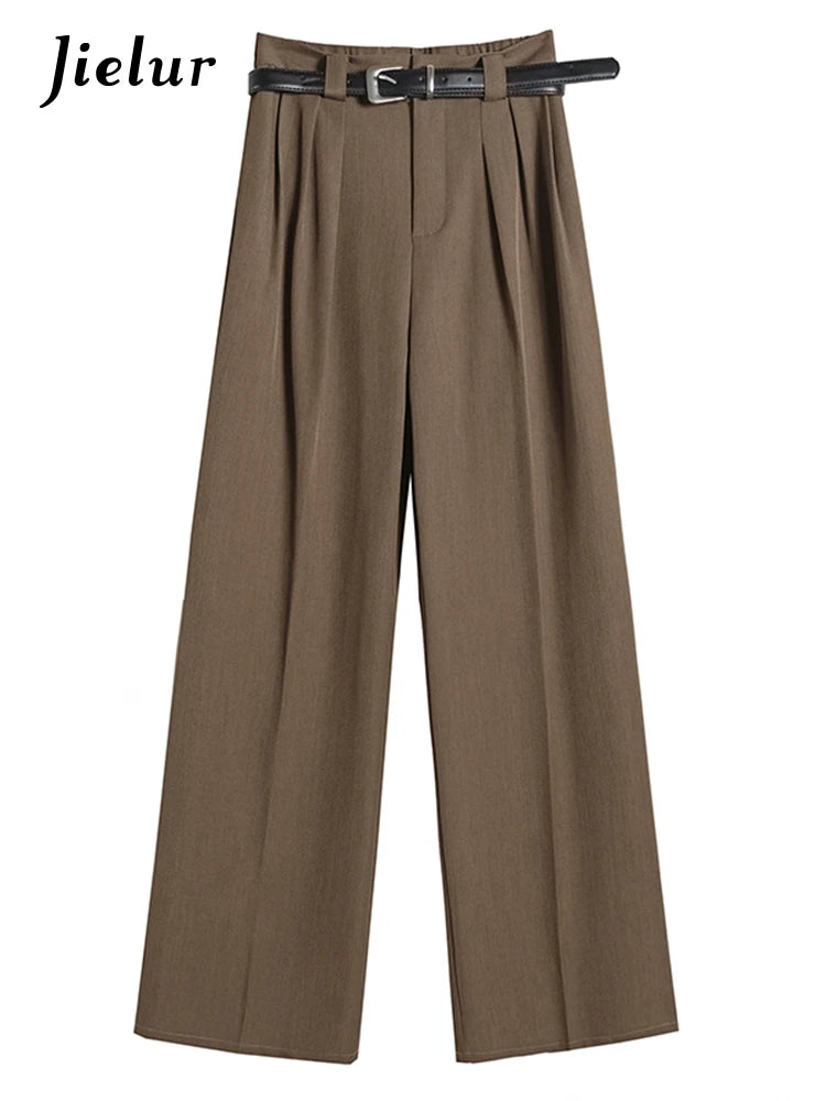 Women's High-Waisted Wide-Leg Pleated Trousers with Belt