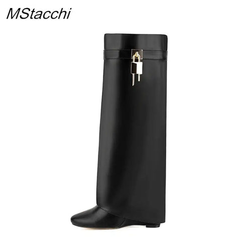 Padlock Knee-High Boots - Fashion Statement Footwear