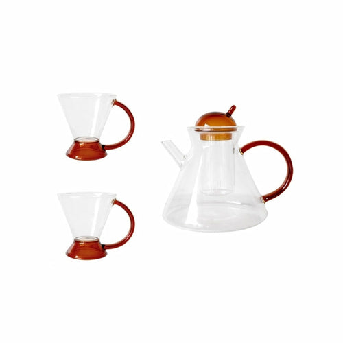 Elegant Amber Glass Teapot and Cups Set