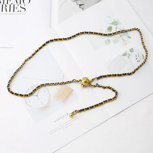 Women's Braided Chain Belt with Gold Accent – Adjustable Waist Chain