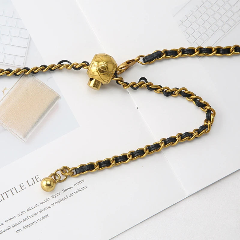 Women's Braided Chain Belt with Gold Accent – Adjustable Waist Chain