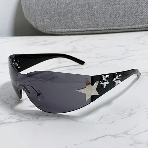 Futuristic Star-Studded Shield Sunglasses for Women - Y2K Glasses