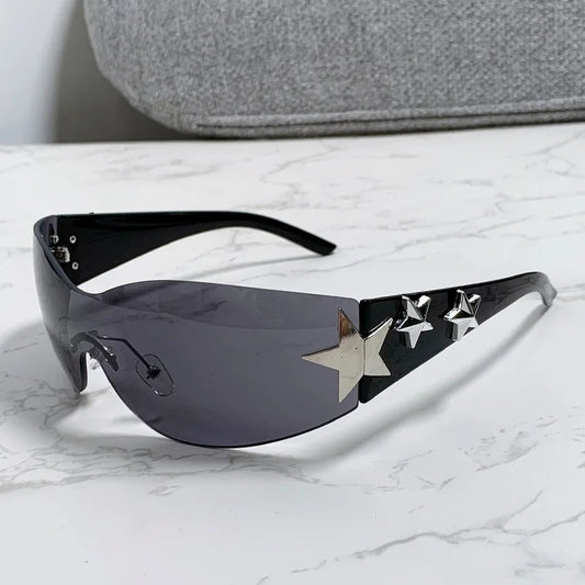 Futuristic Star-Studded Shield Sunglasses for Women - Y2K Glasses