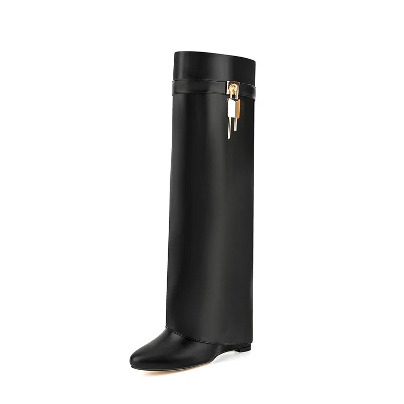 Padlock Knee-High Boots - Fashion Statement Footwear