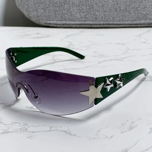 Futuristic Star-Studded Shield Sunglasses for Women - Y2K Glasses