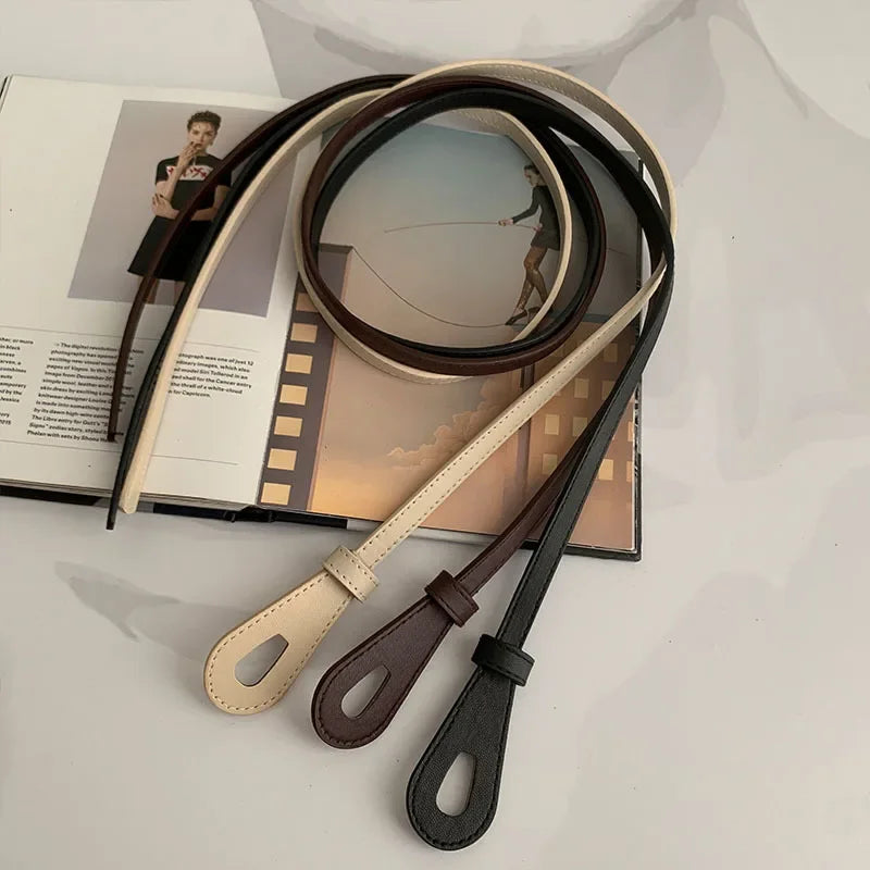 Women's Minimalist Faux Leather Waist Belt with Elegant Bow Knot