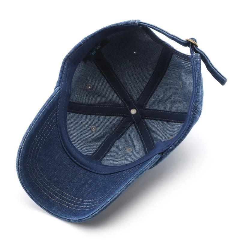 Unisex Denim Baseball Cap - Adjustable Vintage Hat in Blue & Black