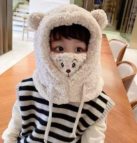 Adorable Teddy Bear Hooded Scarf for Kids – Warm Fleece Hat with Ear Design