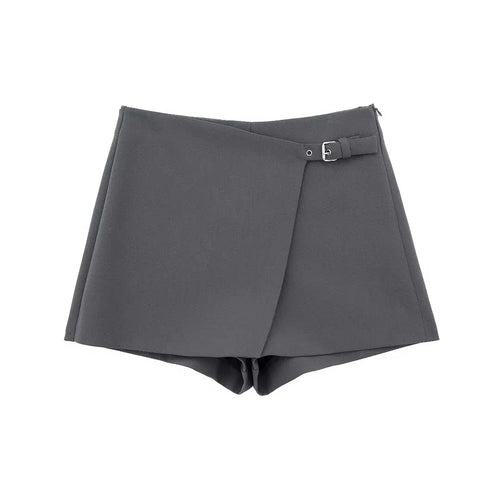 Women's Asymmetrical Skort with Belt – High-Waisted Mini Wrap Skirt