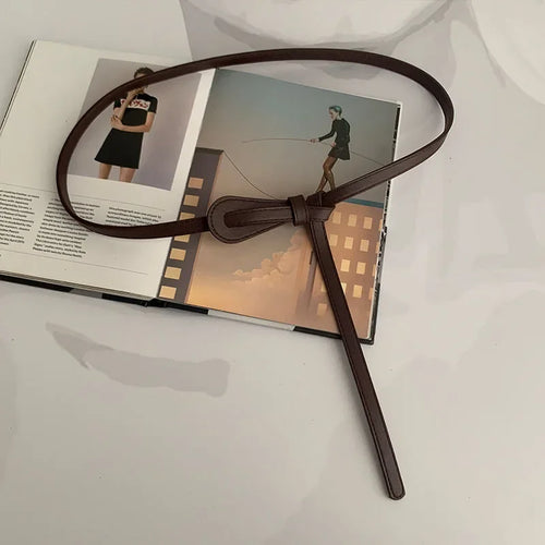 Women's Minimalist Faux Leather Waist Belt with Elegant Bow Knot