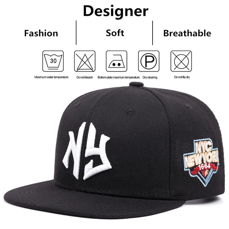 NY Embroidered Snapback Hat - Iconic New York City Cap with Side Patch
