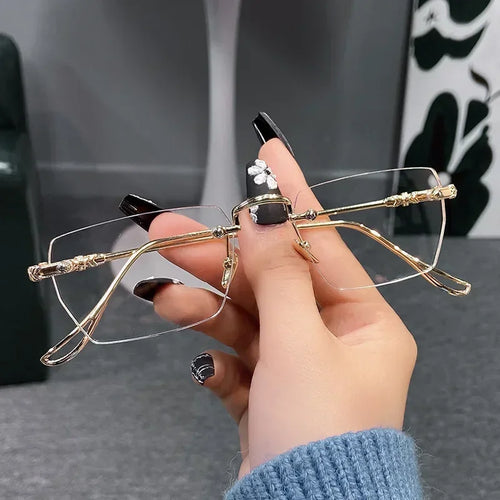 Rimless Rectangle Glasses for Women – Elegant Clear Lens Eyewear