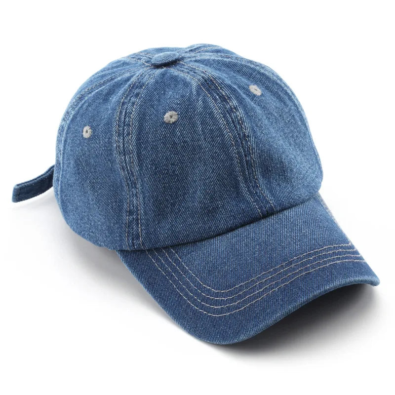 Unisex Denim Baseball Cap - Adjustable Vintage Hat in Blue & Black