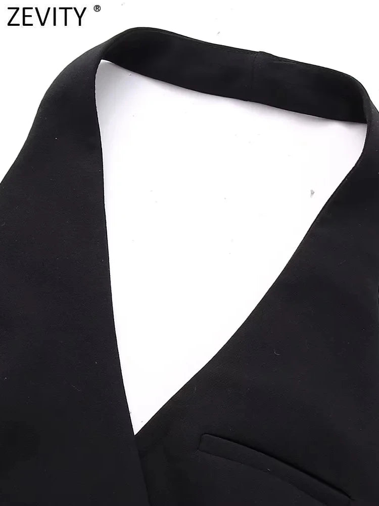 Women's Halter Neck Vest with Double Belt Accent Top