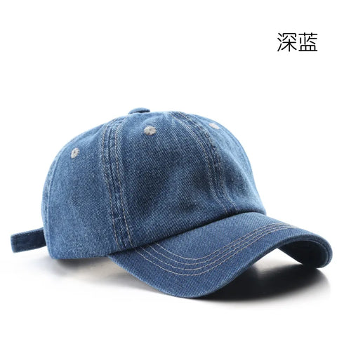 Unisex Denim Baseball Cap - Adjustable Vintage Hat in Blue & Black
