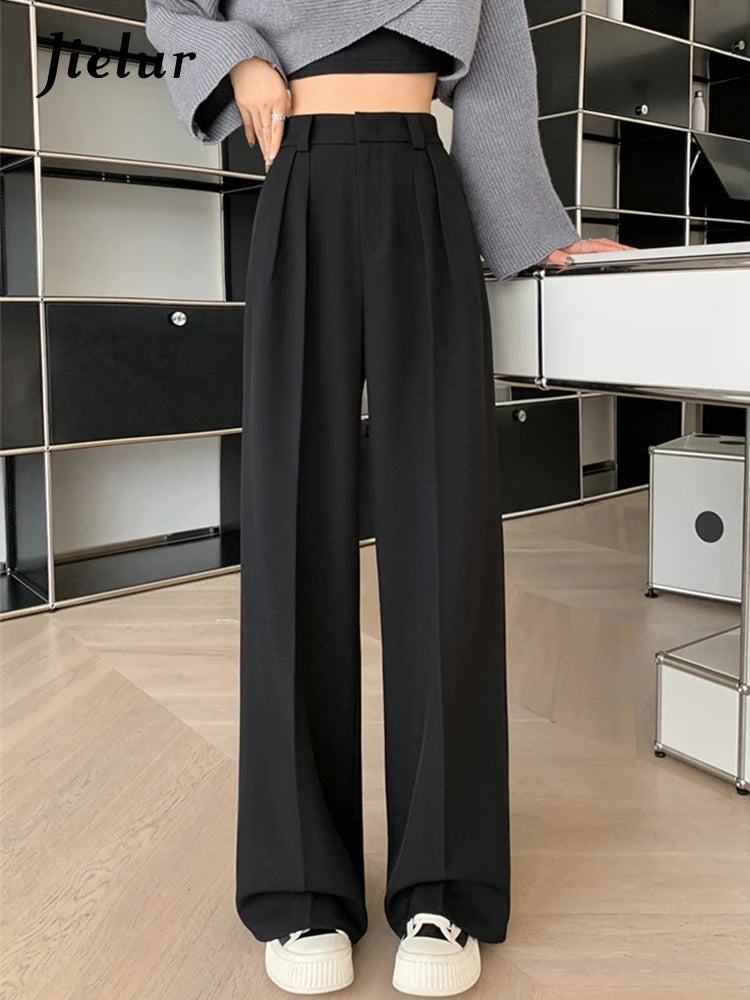 Women's High-Waisted Wide-Leg Pleated Trousers with Belt