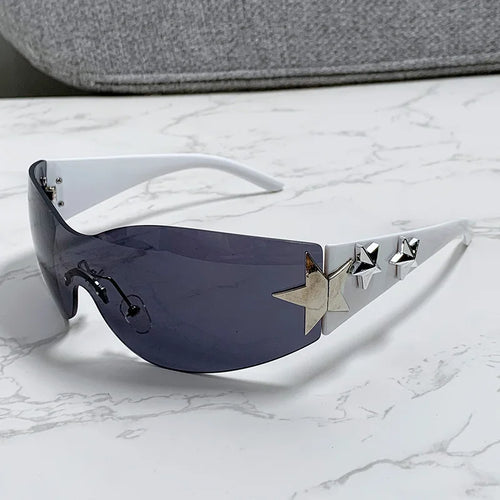 Futuristic Star-Studded Shield Sunglasses for Women - Y2K Glasses