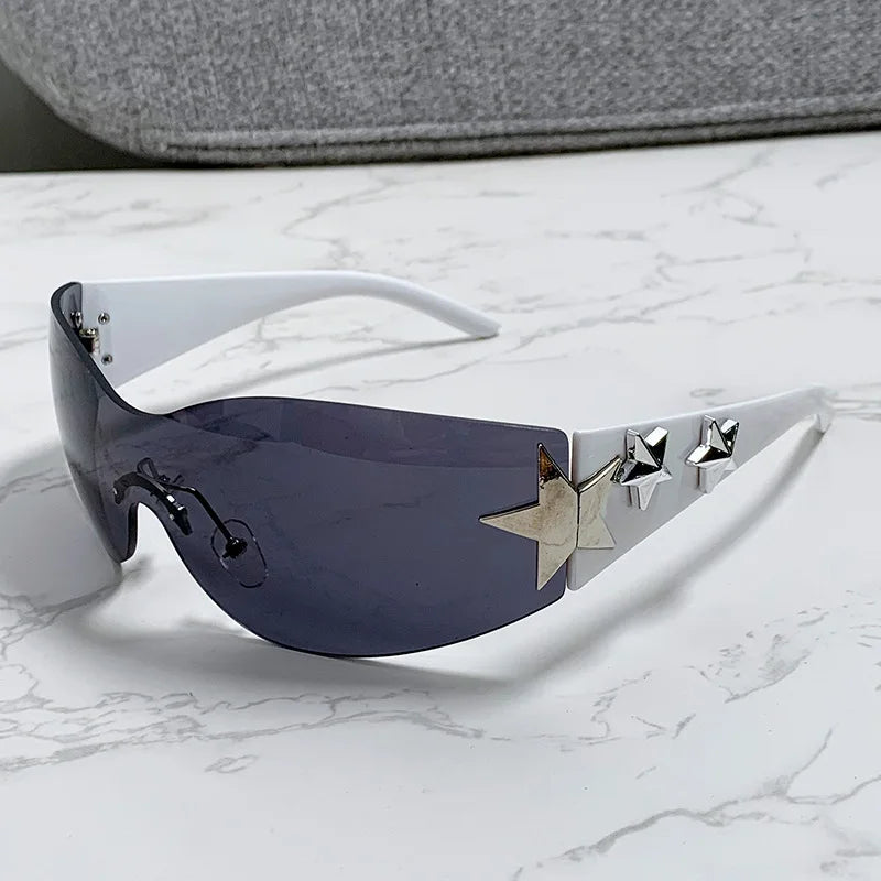 Futuristic Star-Studded Shield Sunglasses for Women - Y2K Glasses