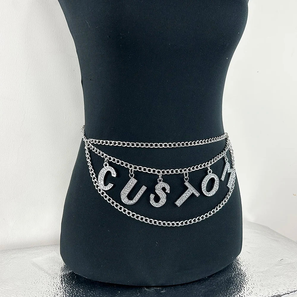Custom DIY Rhinestone Chain Belt with Personalized Letter Charms