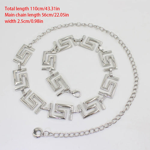 Women's Greek Key Lion Head Chain Belt – Luxurious Metal Waist Belt