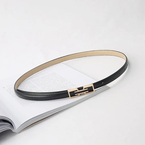 Women's Slim Leather Belt with Modern Rectangular Buckle - Waist Strap