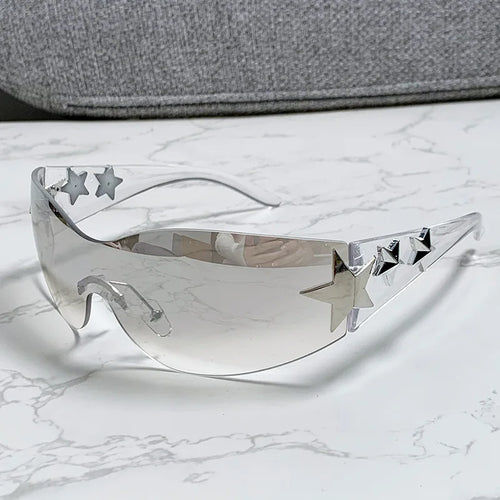 Futuristic Star-Studded Shield Sunglasses for Women - Y2K Glasses