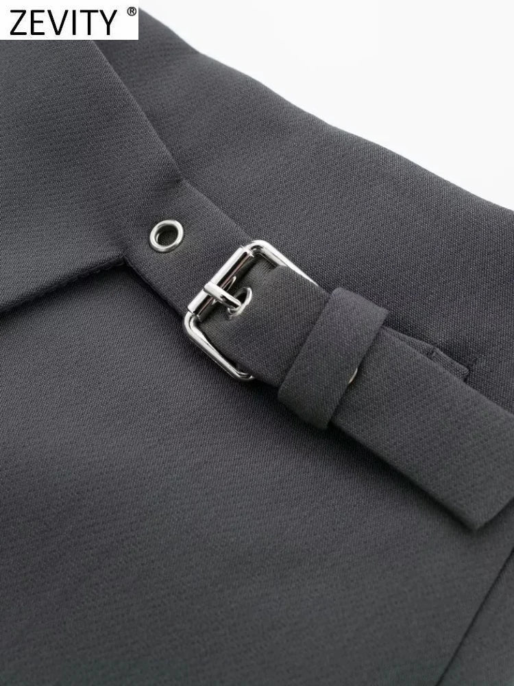 Women's Asymmetrical Skort with Belt – High-Waisted Mini Wrap Skirt