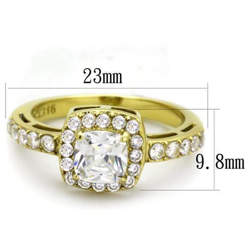 Women's Gold-Plated Cushion Cut Ring with Halo and Cubic Zirconia