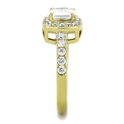 Women's Gold-Plated Cushion Cut Ring with Halo and Cubic Zirconia