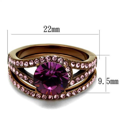 Women's Black Gold-Plated Purple and Pink Crystal Ring Set