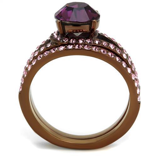 Women's Black Gold-Plated Purple and Pink Crystal Ring Set