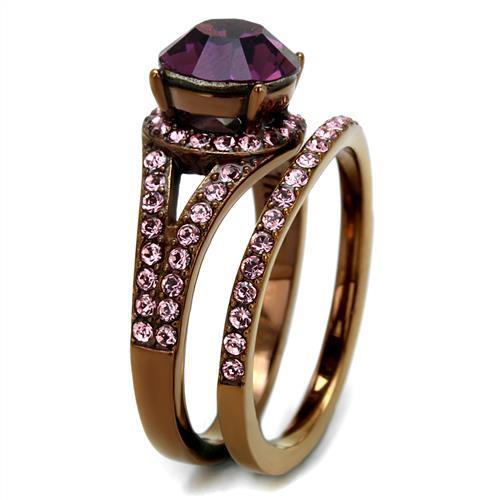 Women's Black Gold-Plated Purple and Pink Crystal Ring Set
