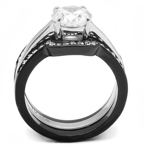 Women's Black Stainless Steel Ring Set with Round Cut Crystal