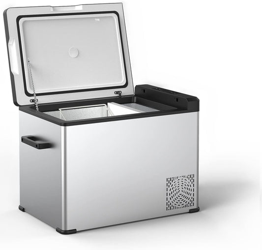 Portable Refrigerator 42Qt, Dual Zone 12V Car Refrigerator, Carbon Steel Shell Car Freezer, Compressor Cooler for Car Truck Vehicle RV Boat Outdoor & Home Use(-4℉-68℉)