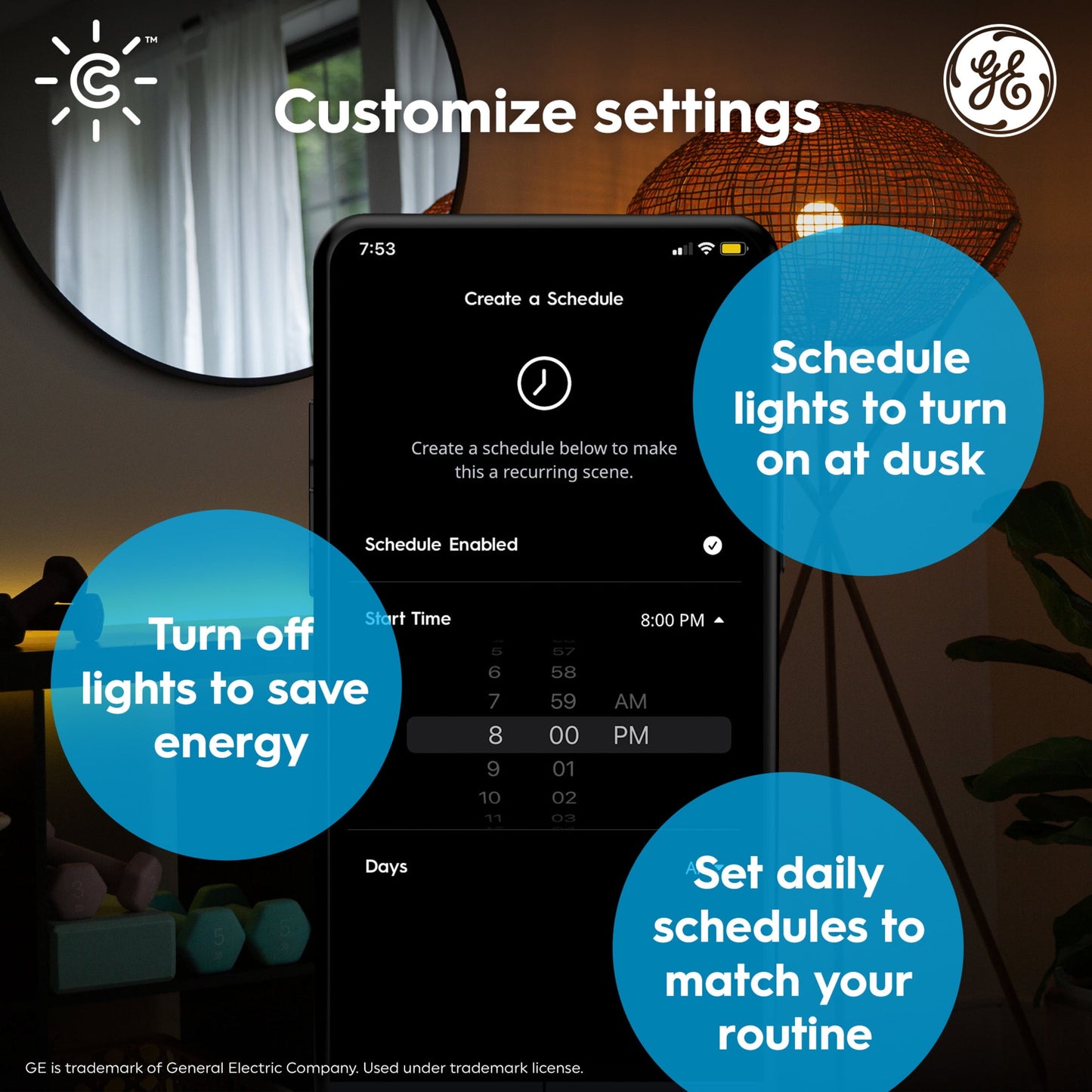 GE Cync Smart LED Light Bulb, 60 Watt, Color Changing, A19 Bulb, Medium Base