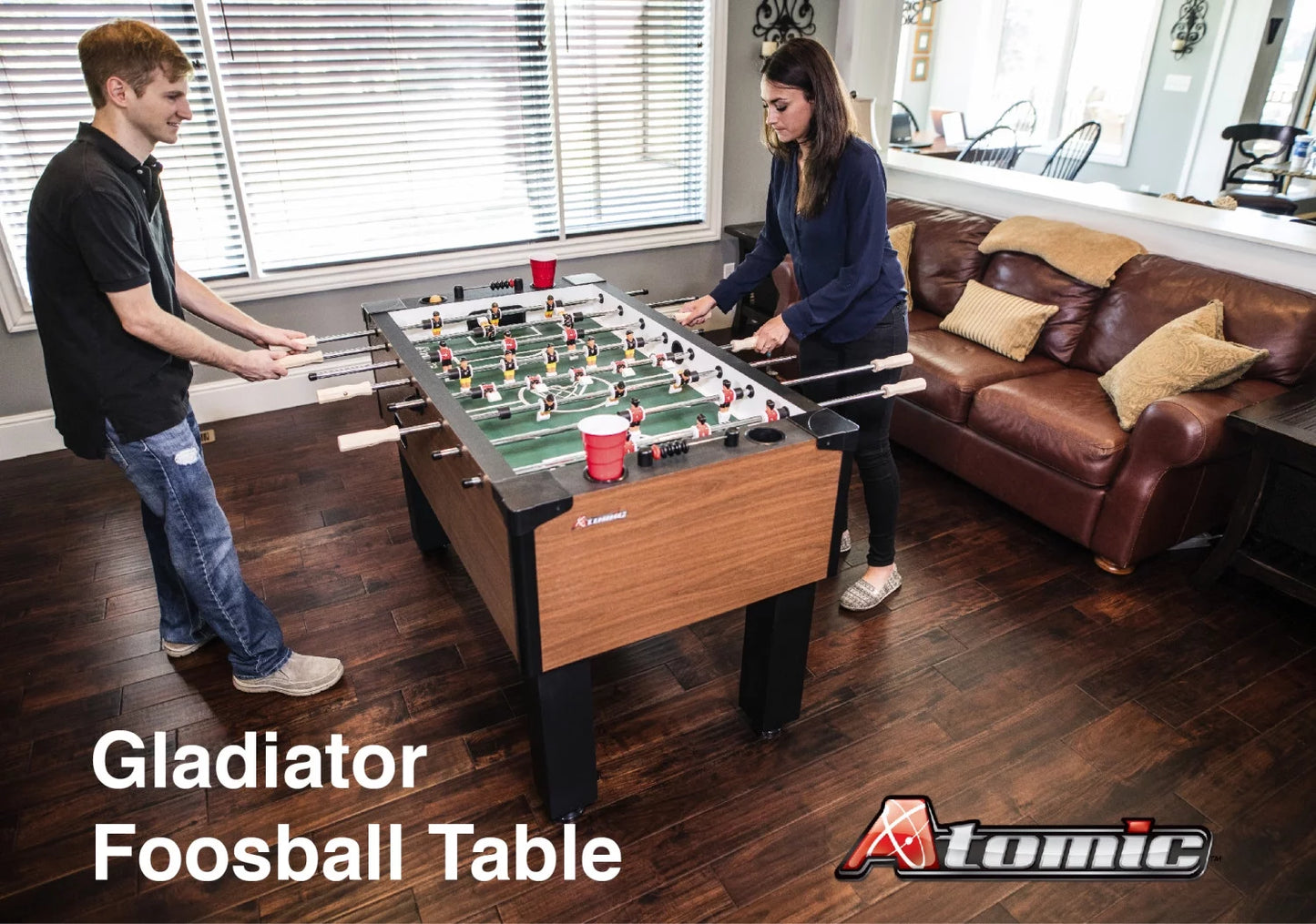Gladiator 56" Foosball Table with Internal Ball Return System and Ball Entry and Integrated Cup Holders