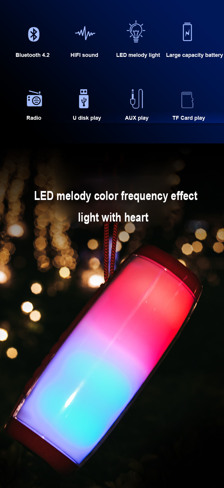 Portable Bluetooth Speaker with LED Light Show