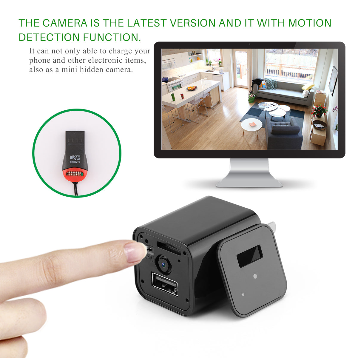Hidden Spy Camera USB Charger | 1080P HD WiFi Cam w/ Motion Detection