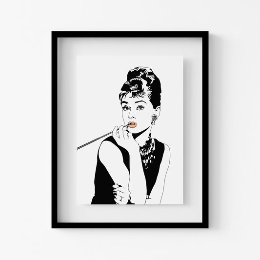 Audrey Hepburn Classic Art Print | Iconic Black & White Wall Decor