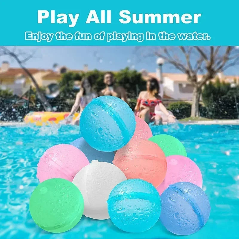 Reusable Water Bomb Splash Balls for Kids, Refillable Water Balloon, Quick Fill, Self Sealing, Swimming Pool