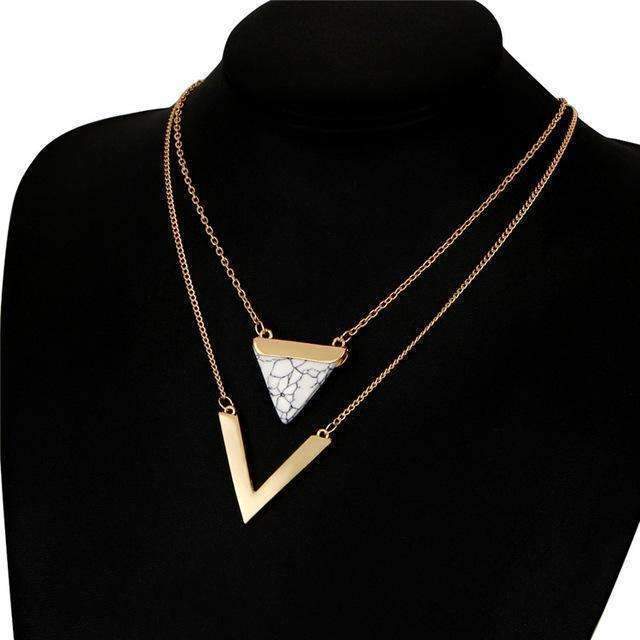 Gold Layered V and Triangle Pendant Necklace