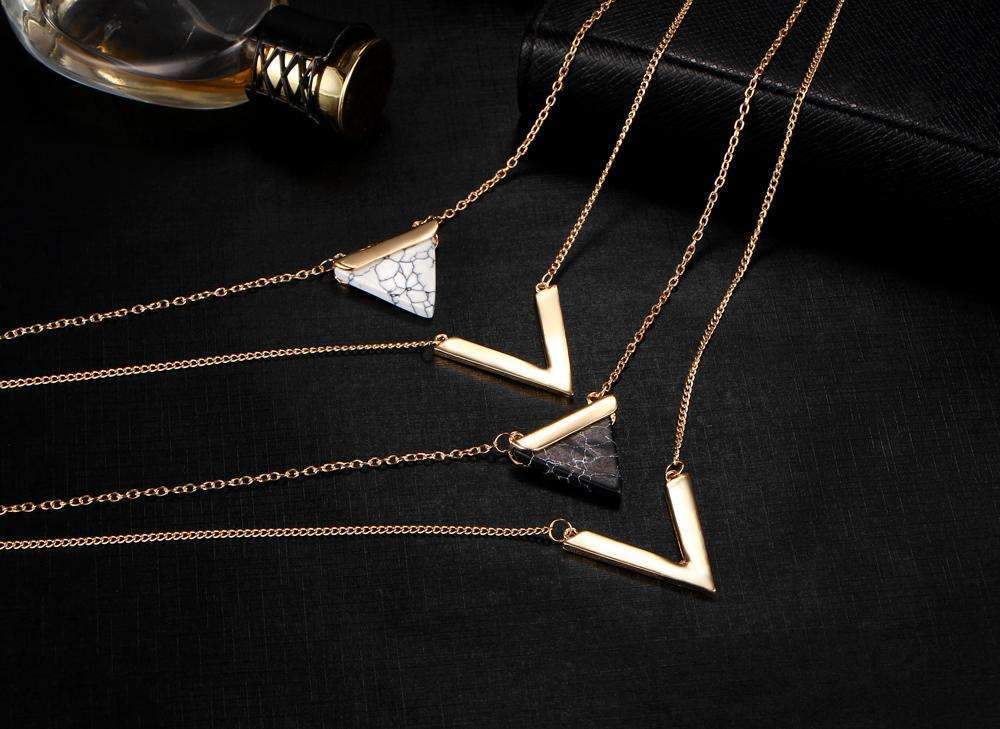 Gold Layered V and Triangle Pendant Necklace