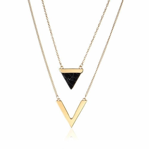 Gold Layered V and Triangle Pendant Necklace