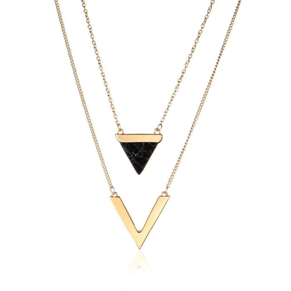 Gold Layered V and Triangle Pendant Necklace