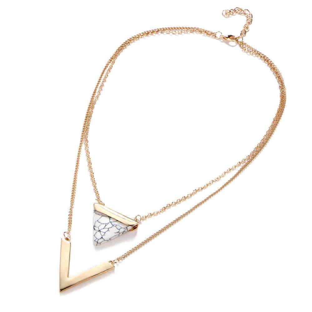 Gold Layered V and Triangle Pendant Necklace