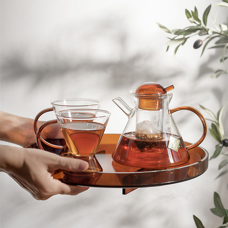 Elegant Amber Glass Teapot and Cups Set